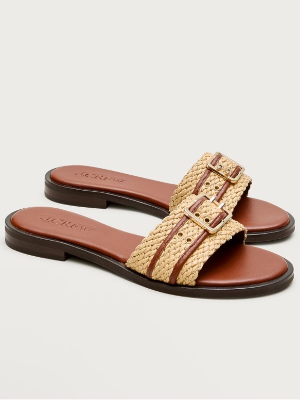 NWOT J. Crew Tan Woven-Belt Slide Sandals